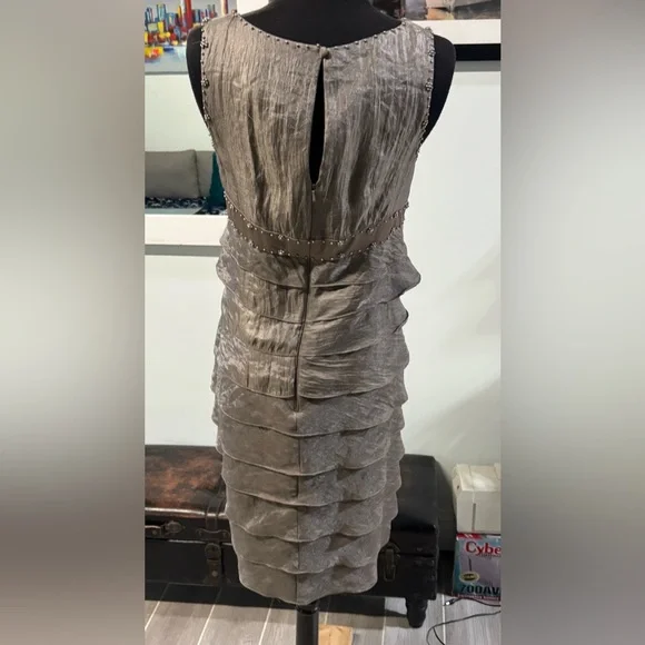 ❤️Adrianna Papell Platinum Beaded Dress-Sz 8 - Picture 2 of 9